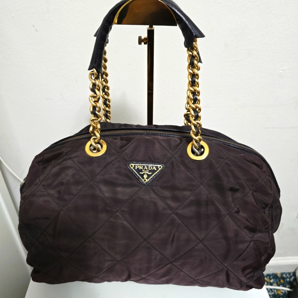 Prada Brown Hobo Bag with Gold Chain